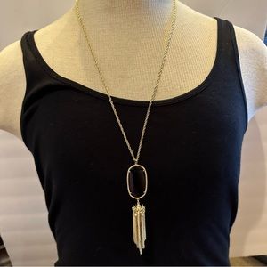 Kendra Scott Rayne Necklace 14k gold plated w/ black opaque glass & tassel